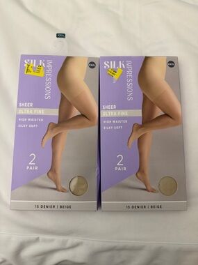 Silk Impressions Sheer Ultra Fine pantyhose - Beige 4 pair (2 Packs)